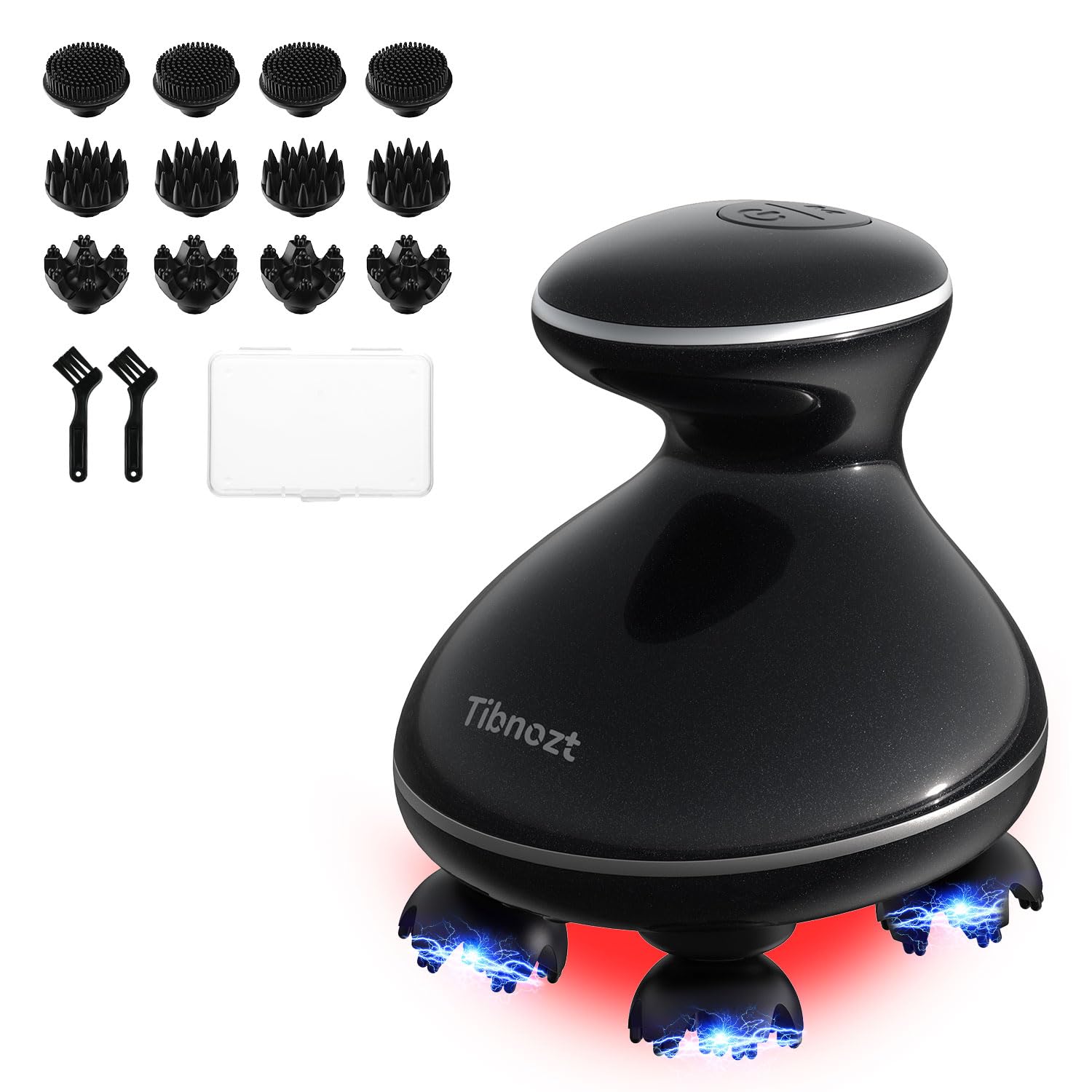 Tibnozt EMS ヘッドスパ 電動頭皮ブラシ【2024新登場】頭皮エステ スカルプケア フェイスケア 美容家電 IPX7防水 3D振動 広範囲赤色LED 収納ケース付き コードレス 小型化 静音