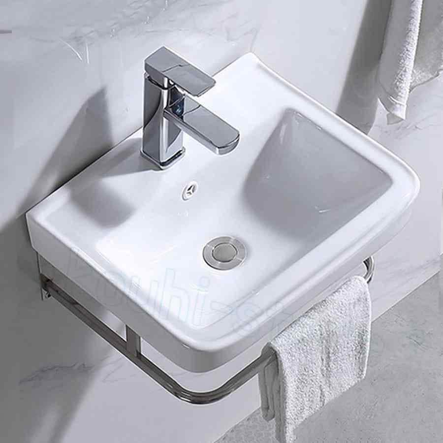 壁掛 洗面台 小型 洗面ボウル 手洗い器陶器蛇口排水金具スタンド付（タオル掛け可能）