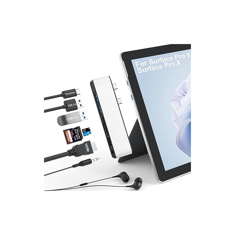 Surface Pro 9 ハブ 4K HDMI, USB-C Thunerbolt 4 (ビデオ+データ+100W PD充電), 2xUSB3.0, SD TFカードリーダー, 3.5 mmオーディ 4,932円