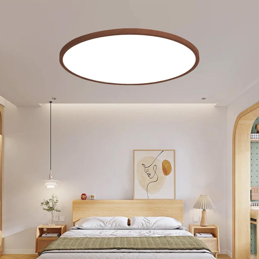ledシーリングライト 木目調 全スペクトルランプ 調光調色 極薄型 小型 寝室 リビング キッチン適用 リモコン操作 (クルミ 50cm)