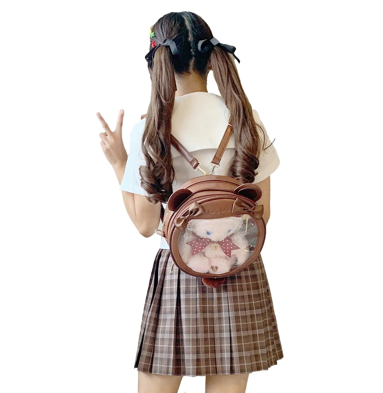 【急速出荷!】韓国ネコ痛バッグカワイイバックパック女性用クリアポケット大容量の女の子透明リュックサック通勤/通学