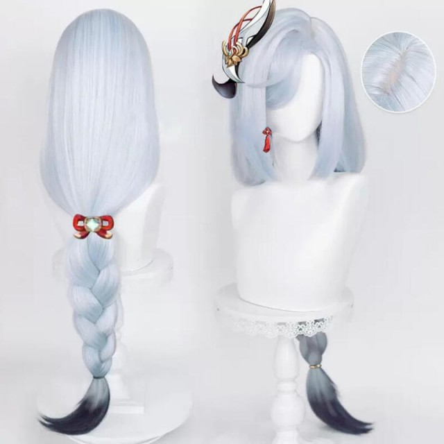 【急速出荷】最低価!格!コスプレ 申鶴 しんかく 原神 げんしん Genshin 璃月 コスプレウィグ ウィッグ かつら ウィッグネット付き 銀色と黒グラデーションポニーテール