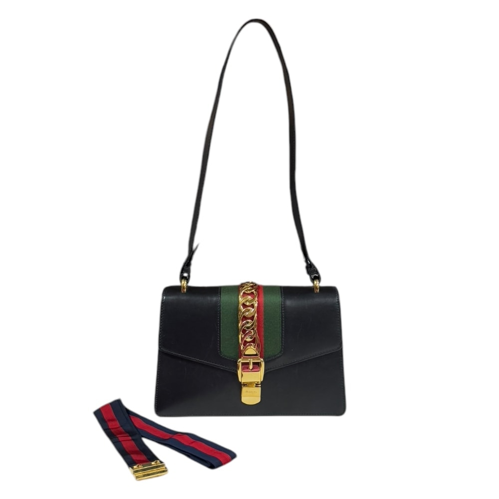 グッチ シルヴィ ショルダーバッグ レザー 4211882 ブラック GUCCI 中古