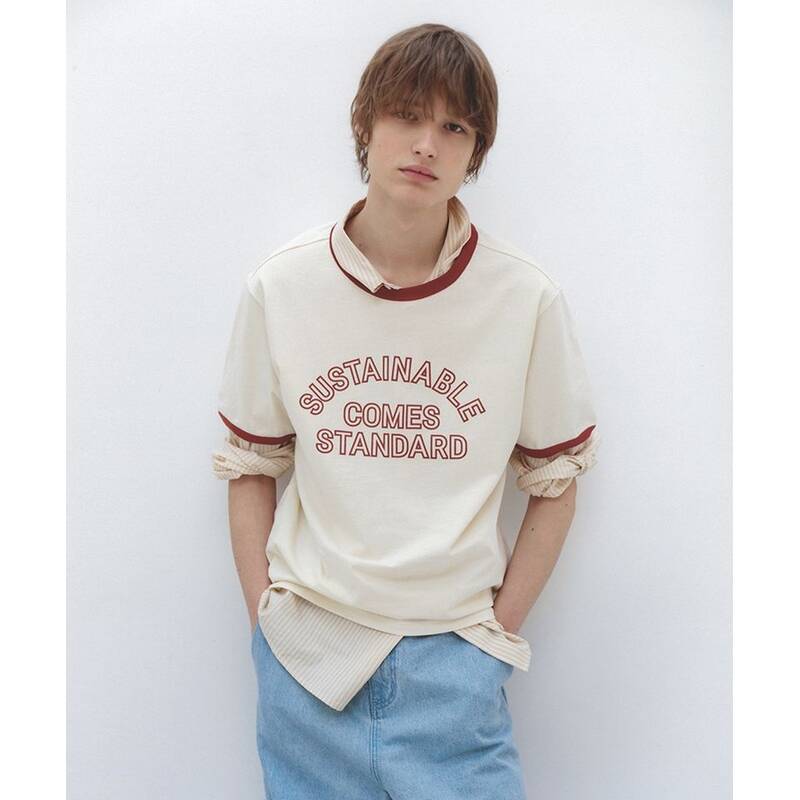 Nau コットン・リンガー半袖Tシャツ クリーム 496246