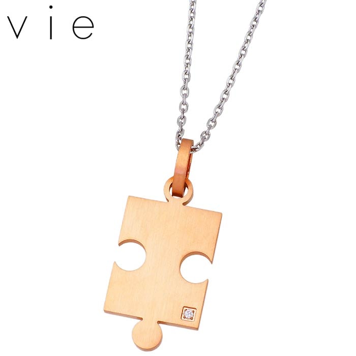 ヴィー vie ステンレス ネックレス パズル レディース キュービック ピンク 金属金属アレルギー対応