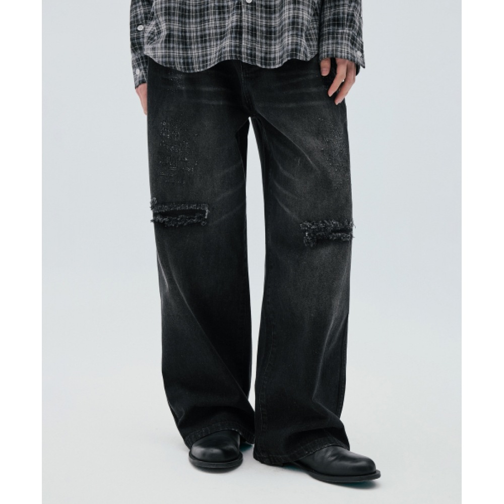 CODEGERY ワイドフィットスクラッチデニムパンツ_ブラック