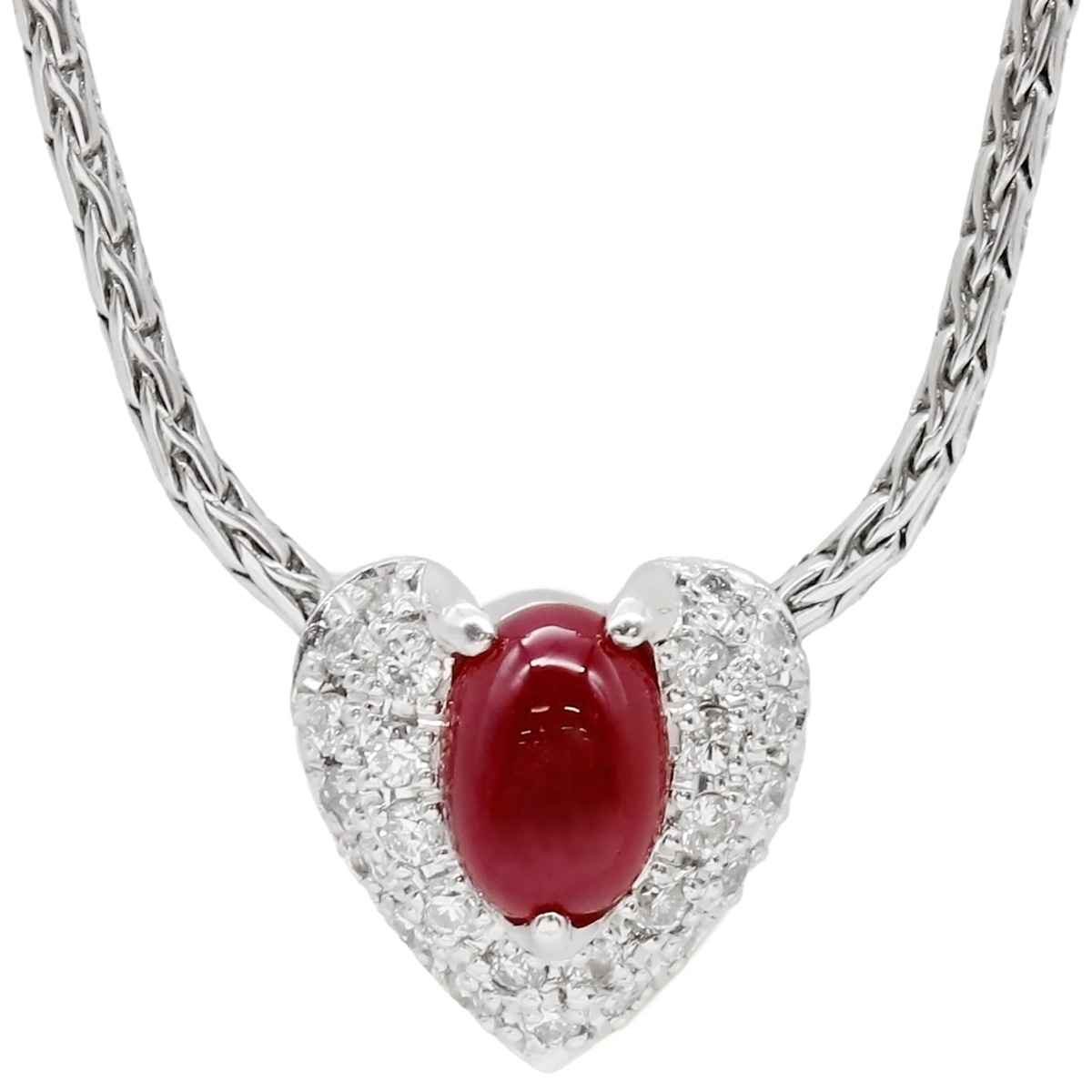 ネックレス ルビー ダイヤ Pt850 Pt900 ルビー ダイヤモンド プラチナシルバー プラチナ レッド ハートモチーフ ペンダント 【中古】