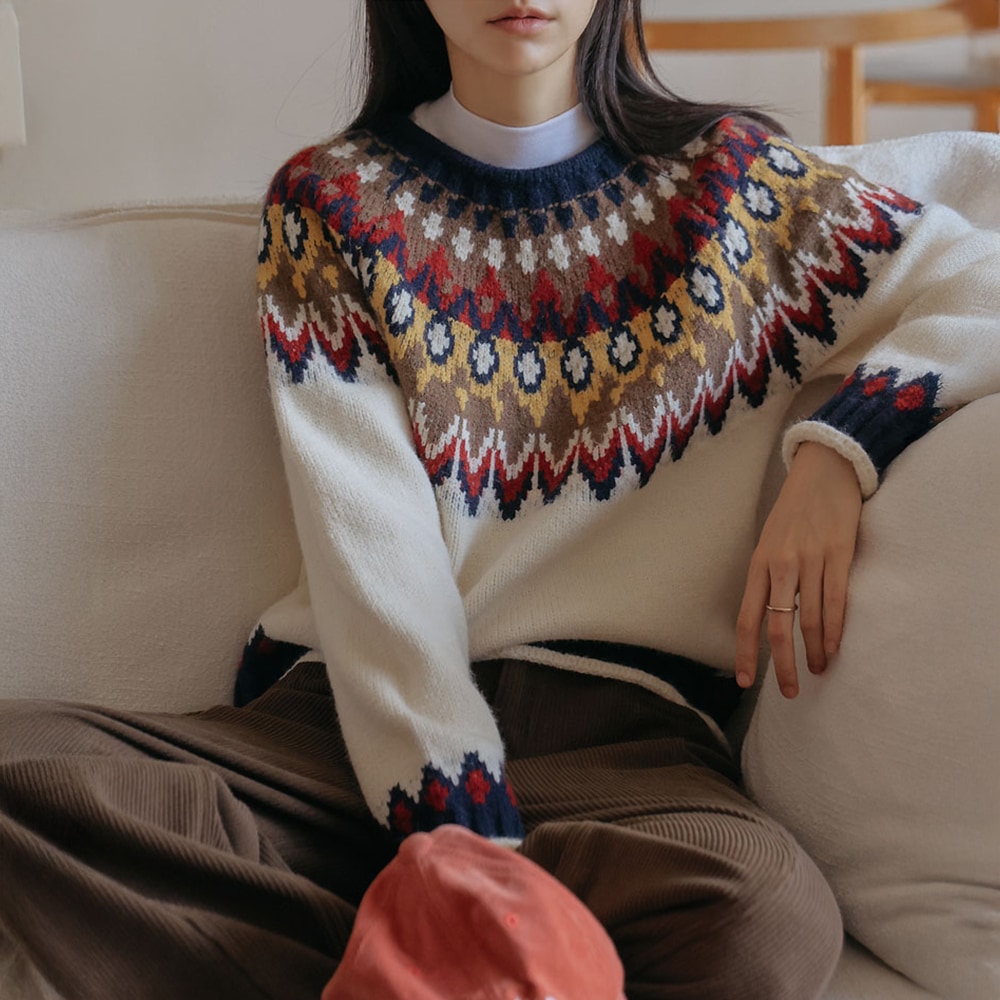 ヴィジェンズノルディックラグランラウンドニット