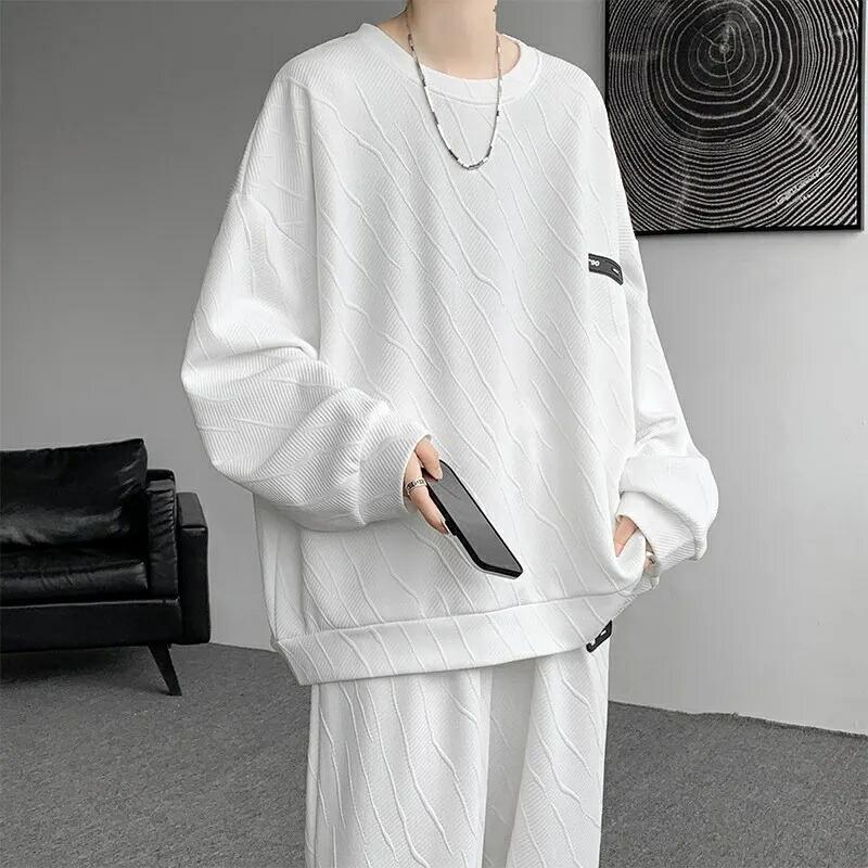 新入荷上下セットスウェットパンツ長袖メンズジャージセットアップゆったりシンプル柔らかい男性用おしゃれスウェットシャツ春秋上下セットスウェットパンツ長袖メンズジャージセットアップゆったりシンプル