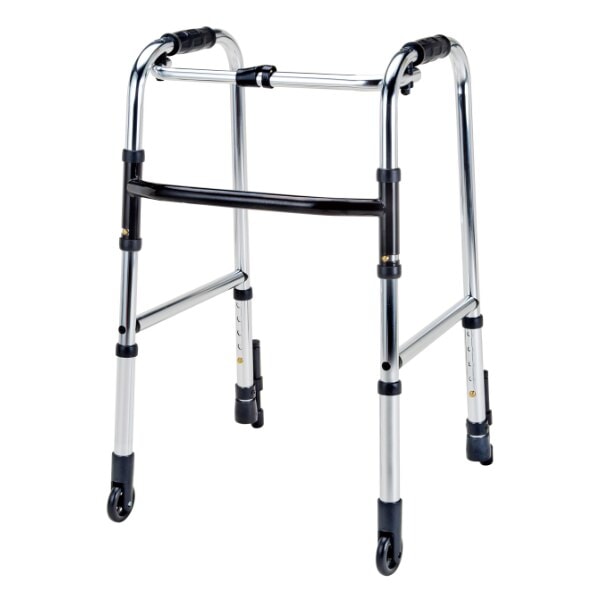 アルミ製歩行器 ミニタイプ 固定型 前輪固定キャスター付 非課税 歩行器 室内用 歩行補助 軽量 頑丈 折り畳み 折りたたみ 折畳み シルバー 福祉器具 けが リハビリ
