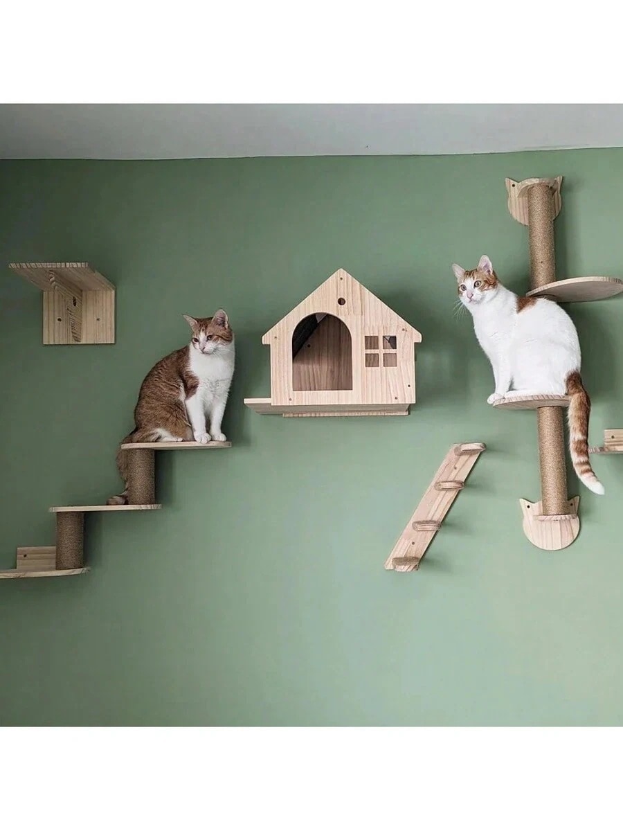 壁掛け型キャットツリー 1個木製キャットはしご遊び登り休憩用キャットハウス組立簡単最大耐荷重12kg