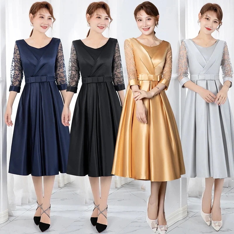 ロングドレスのイブニングドレス 新しいサテンの薄い気質のコーラス服 パフォーマンスホスト日本とのドレス女性
