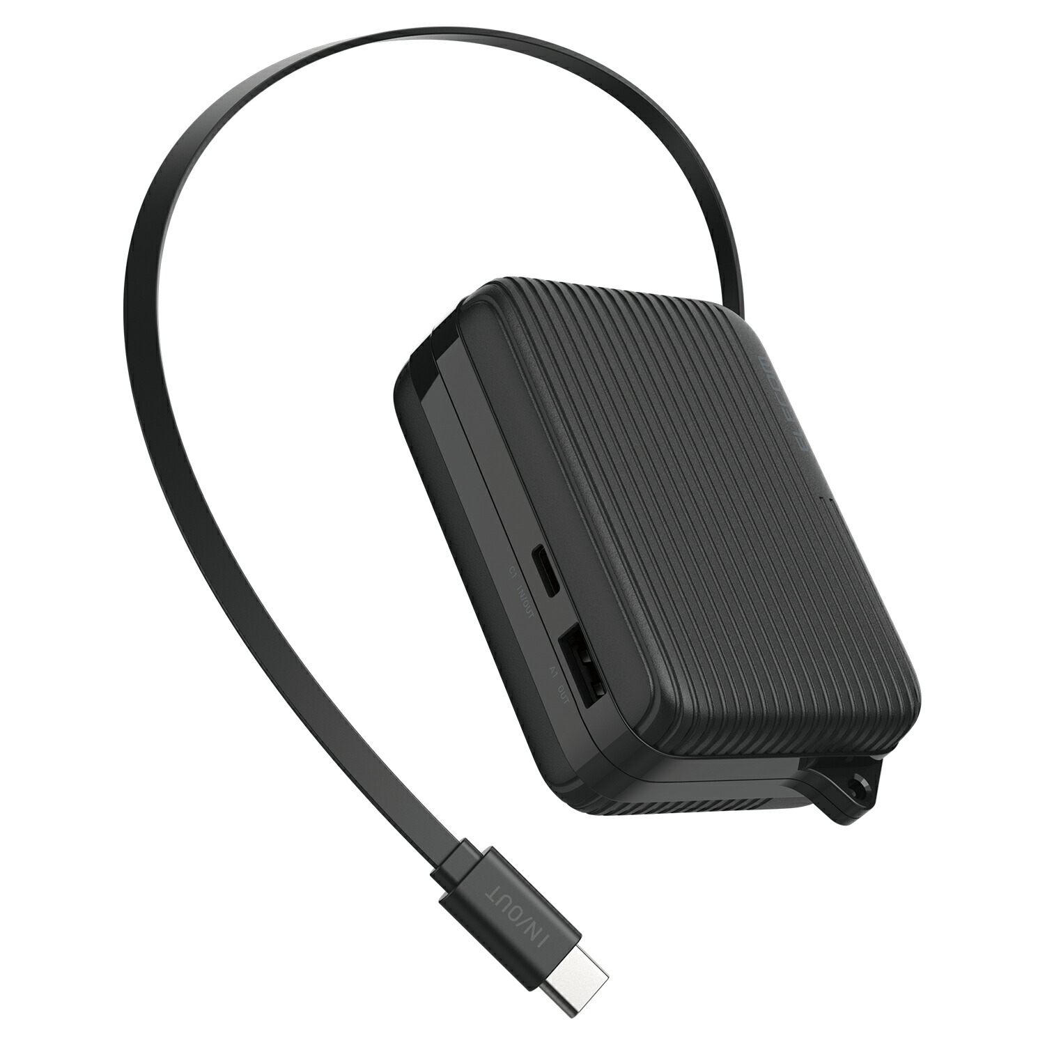 エレコム モバイルバッテリー 巻き取り式 ケーブル一体型 モバイルバッテリー 10000mAh 30W リチウムイオン電池 Type-C ケーブル USB-A ブラック DE-C79-10000BK