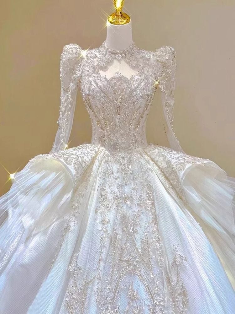 長袖メインウェディングドレス 2025 花嫁重工 ラージテール Vネック 星空 小さめ レディース ウェディングドレス ライト