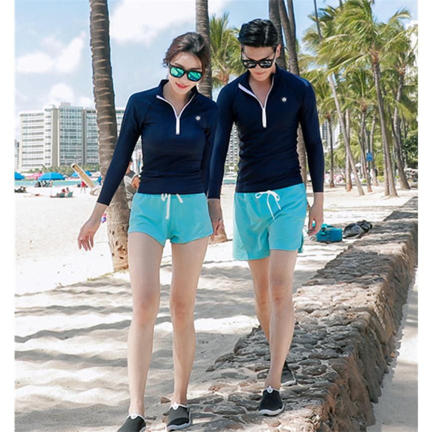 海パン 夏ペアルック 男女ビーチウェア 水着セット ラッシュガード 長袖 カップル水着 旅行 ショートパンツ レディース サーフパンツ 上着 メンズ