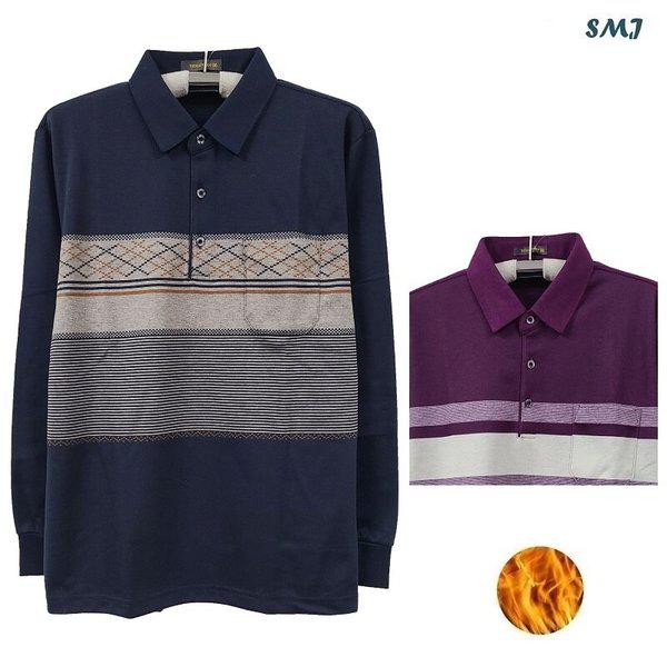 SMJ1851 メンズ起毛カラーTシャツ 長袖 中年男性 冬