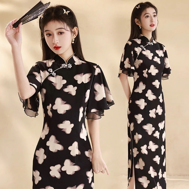 2024春夏改良チャイナドレスヤングスタイル蝶レトロ新風スモールスリムチャイナドレス 5,106円