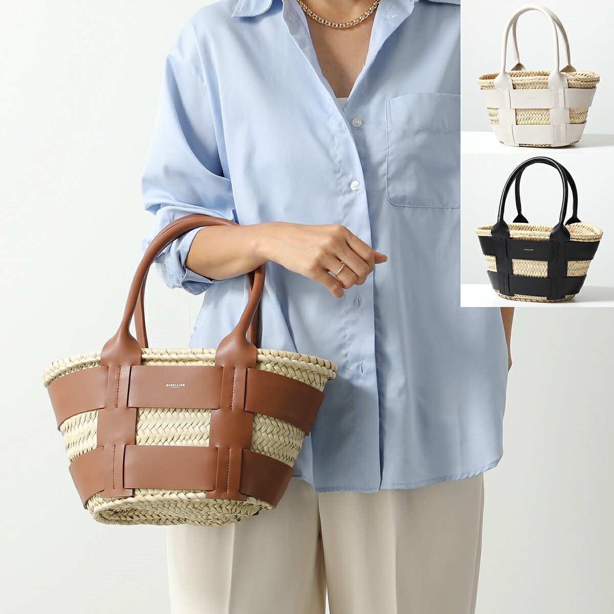 DEMELLIER デメリエー かごバッグ MINI SANTORINI ミニ サントリーニ レディース ハンドバッグ ミニトート ラフィア×レザー 鞄 カラー3色
