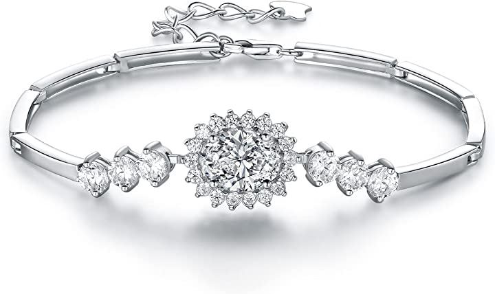 4月 誕生石 キュービックジルコニア 女性シルバー925 レディース ブレスレット 調節可能 925純銀製(4月 誕生石 キュービックジルコニア)