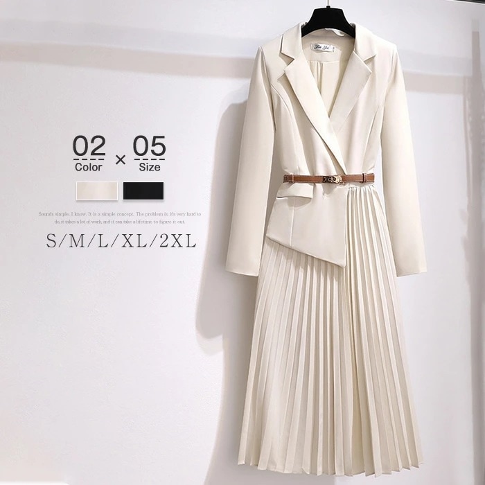 【2枚購入で1oo円OFF】スーツワンピース ワンピース レディース プリーツワンピース 春 秋 ロング丈ワンピース ワンピース 長袖 フレアワンピース きれいめ フレア aラインワンピー aライン