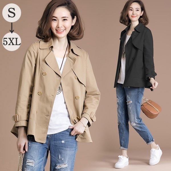 【期間特典】トレンチコート テロンチ 大きいサイズ 春コート スプリングコート レディース 春 アウター 40代 50代 ショート丈 体型カバー 上品コート きれいめ ゆったり 薄手 軽い アウター