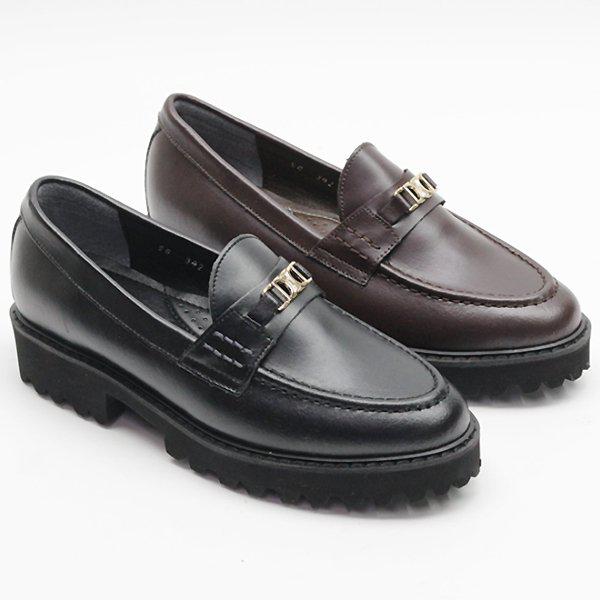 [シューズ] レザーDD 女性 レディース ローファー 短靴 4cm sy342