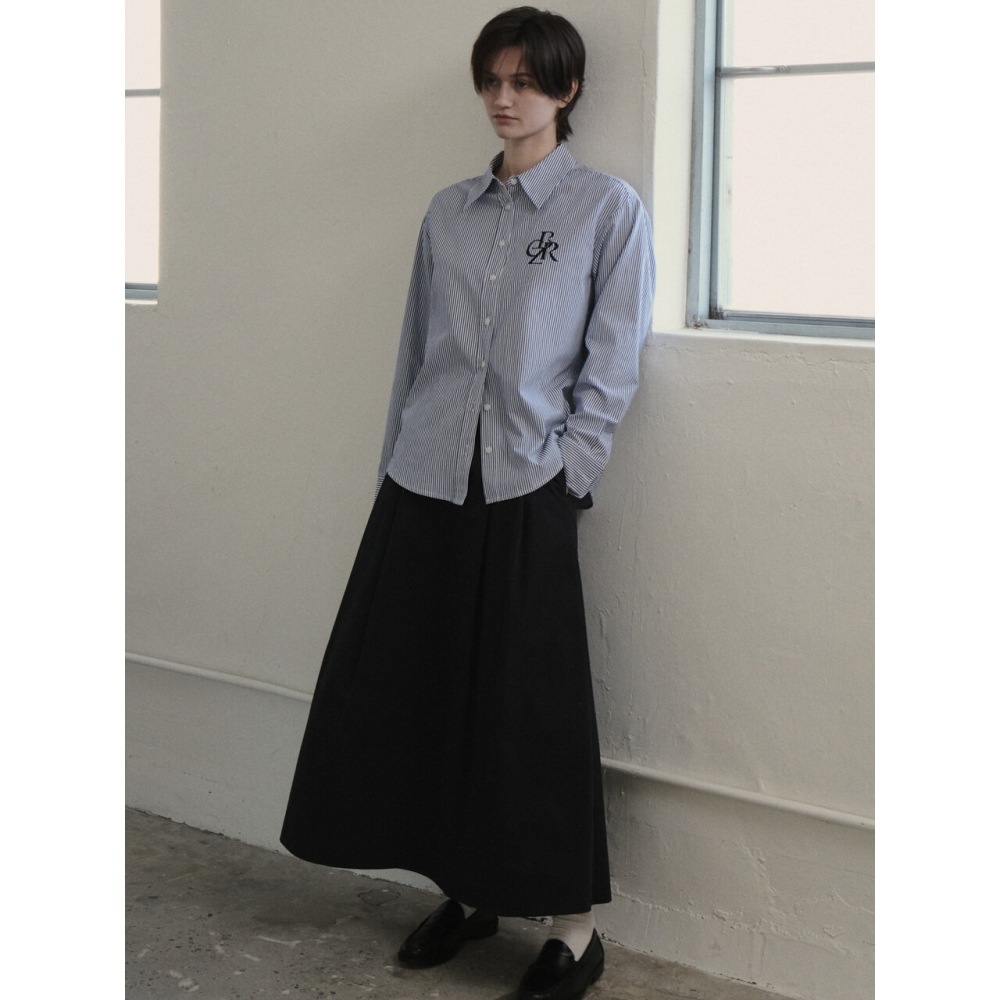 CITYBREEZE ツータックフレアコットンスカート NAVY