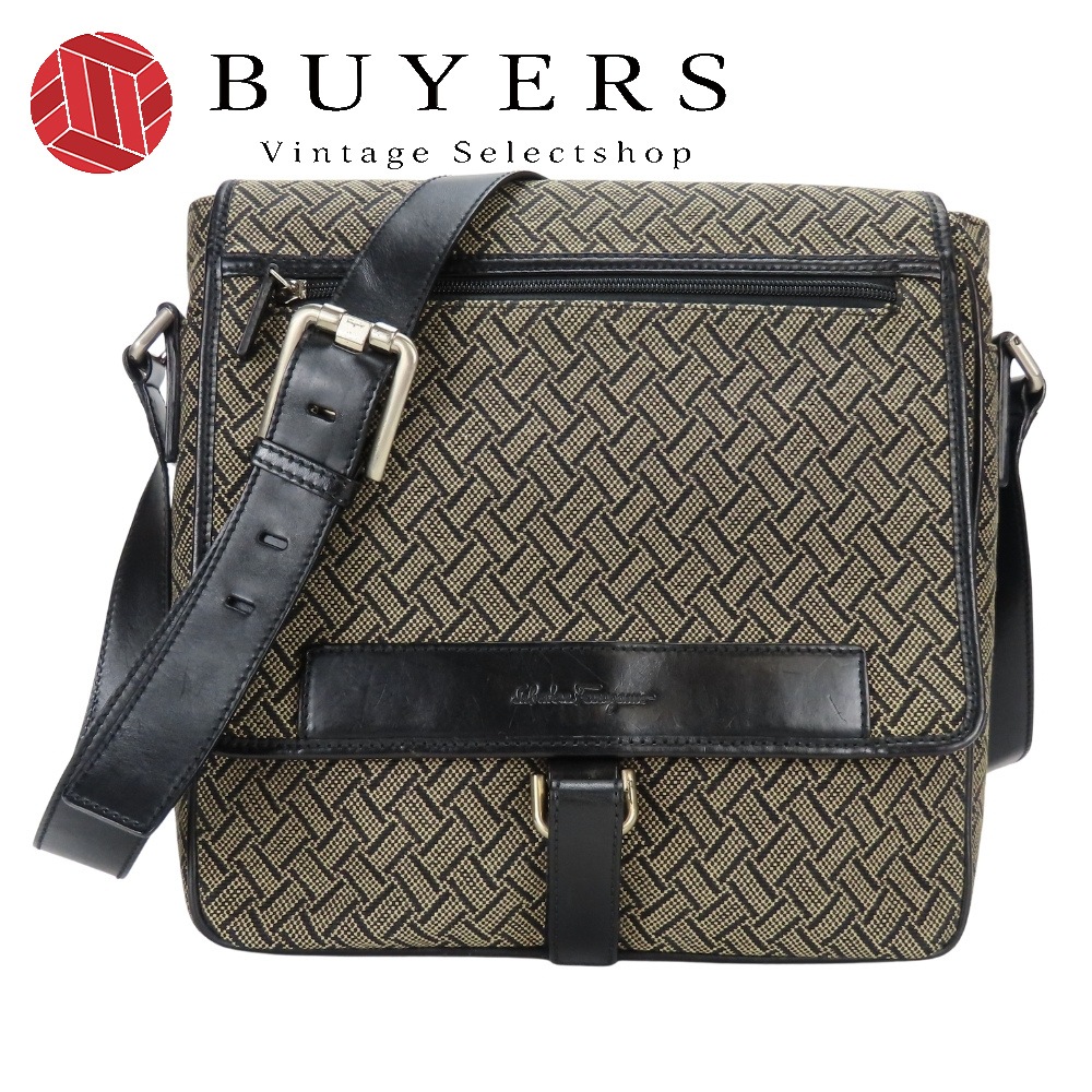 中古 ショルダーバッグ FB-24 5020 キャンバス レザー ベージュ ブラック 斜め掛け 普段使い カジュアル メンズ 男性