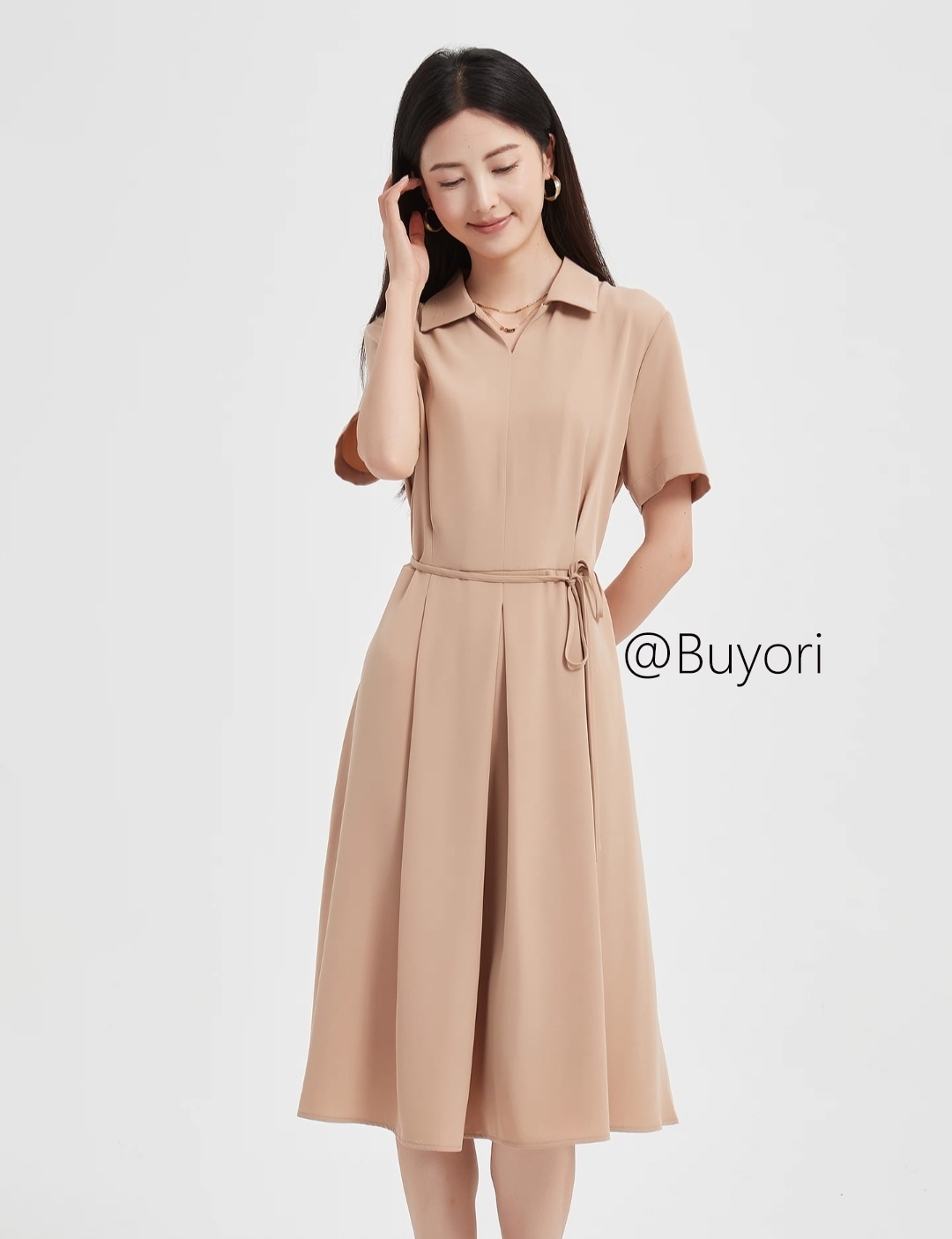 成熟知性婉美連衣長スカートの設計感日常通勤百に合わせる腰を引き込んで修身顕やせ夏装夏の気質高級感端正な大気のスカートの優雅なファッションの潮流