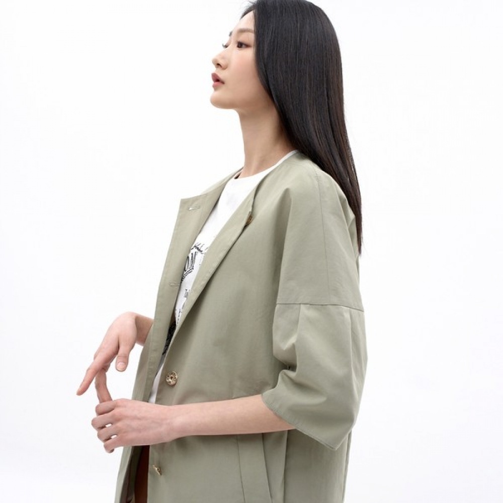 (ジセン) デコラティブボタンラウンドネックコート LCCAN334_KH