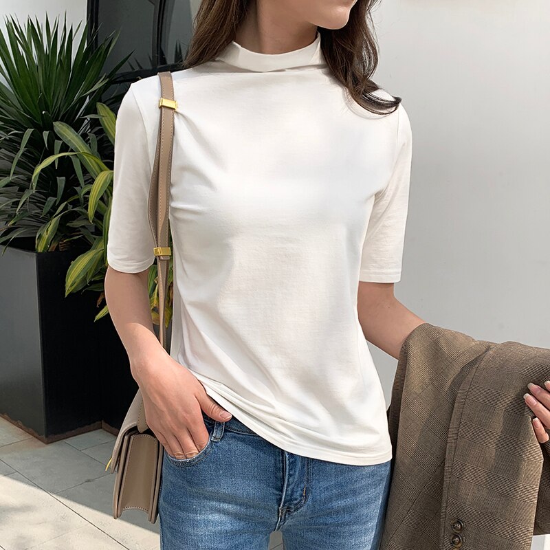 カットソー シャツ 半袖 ハイネック タートルネック 細身 タイト 薄手 大人可愛い きれいめ シンプル 上品 おしゃれ 通勤 オフィス 春 夏 重ね着 モテ XL 2XL 3XL 大きい 小さい