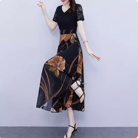 ワンピース デート フレアワンピース ワンピドレス ロング丈 袖あり 半袖 Vネック 襟なし フレア Aライン 切り替えデザイン ウエストマーク かわいい 大人可愛い きれいめ シンプル カジュアル