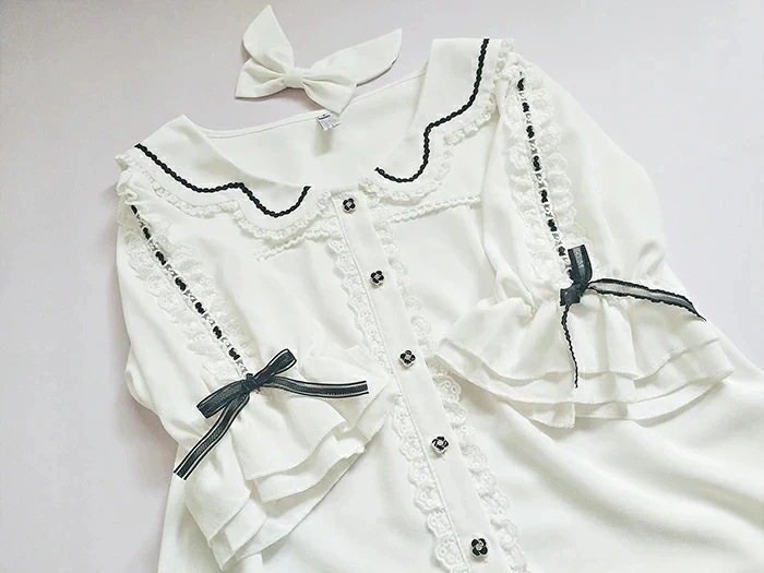 【急速出荷】ロリータ ブラウス 半袖 夏 ロリィタ レディース 可愛い レース リボン おしゃれ 甘ロリ シフォン トップス フリル