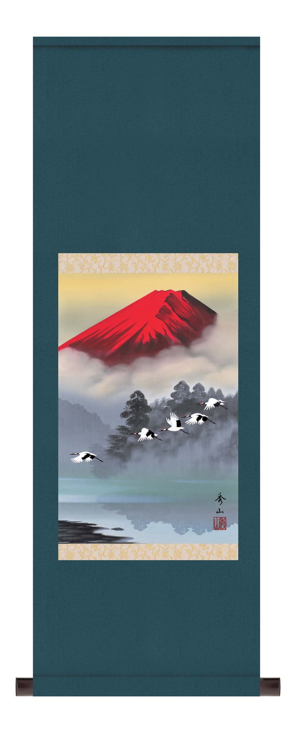 鈴村秀山 掛軸(尺三)　「赤富士飛翔」