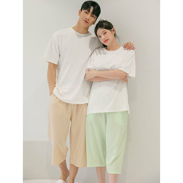 GLAM GONGGAM 7部男女カップルパジャマパンツジジミブロックチェック