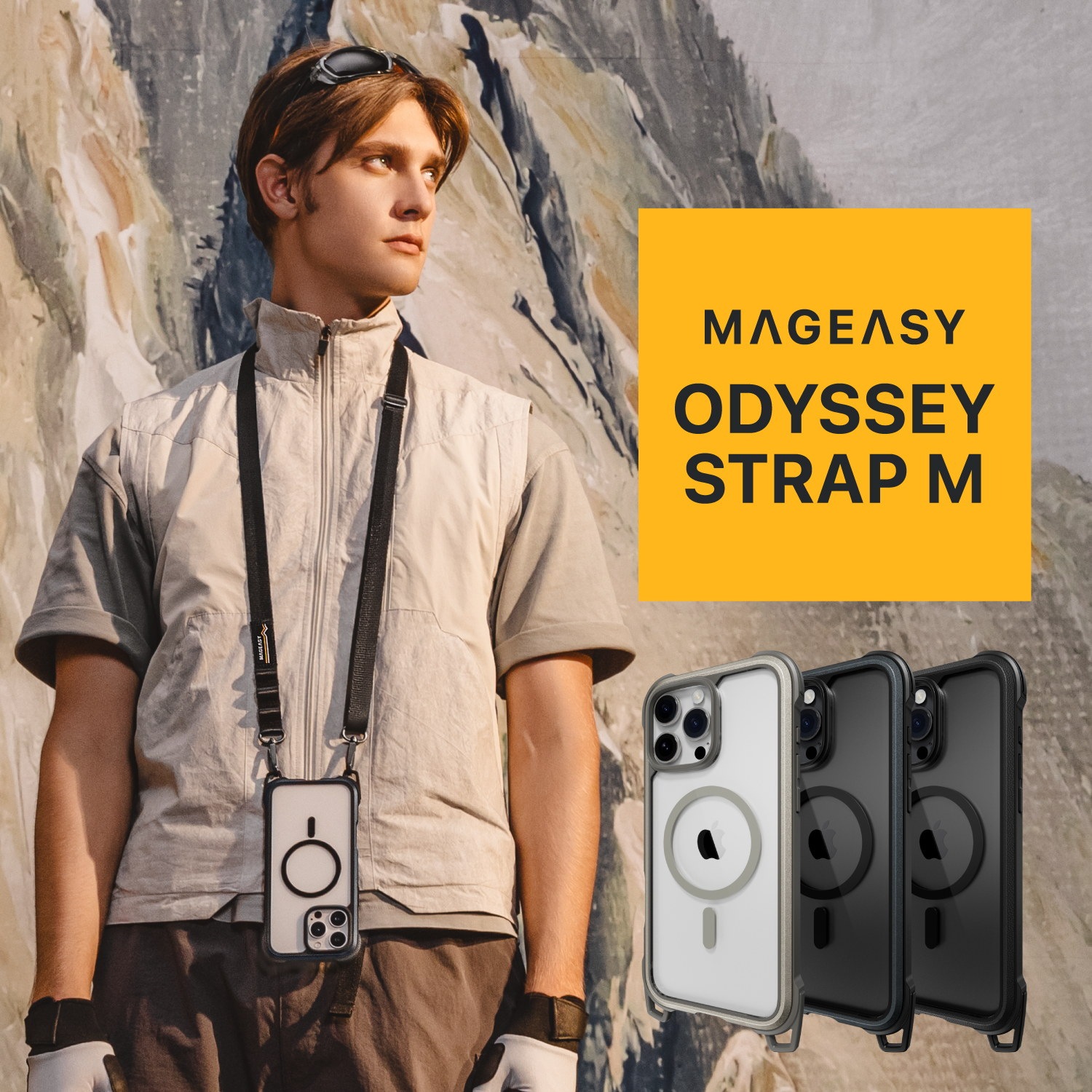 iPhone 16 Pro Max 対応 ケース ショルダー ストラップ 付き クリア MagSafe 対応 耐衝撃 MIL規格 マグセーフ スマホケース Odyssey +Strap M