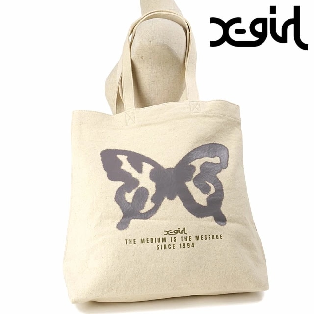 サプライバタフライプリント トートバッグ [105244053002] SPRAY BUTTERFLY PRINT TOTE BAG レディース 鞄 キャンバストート WHITE
