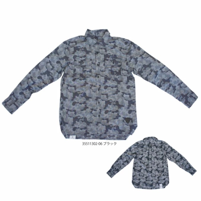 メンズ 長袖シャツ ストリート系 バンド ジャガード 迷彩 黒 cloud13