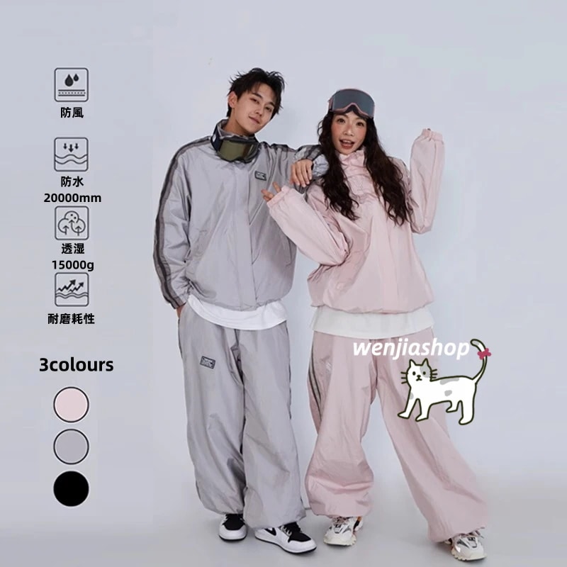 スノーボードウェア 2024 2025 上下セット メンズ レディース ストライプ ゆったり アウター パンツ 3L セットアップ ウィンタースポーツ韓国風防水 スノー スキーウェア スノボウェア