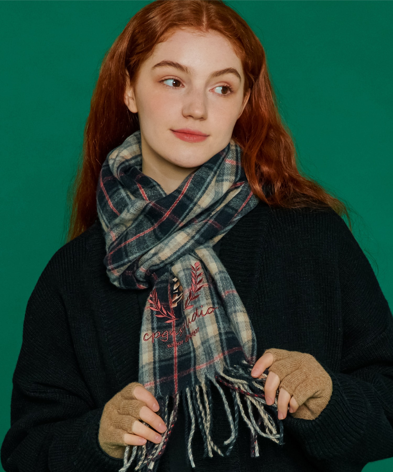 CPGN スタジオヘリテージチェックマフラーブラック