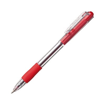 （まとめ）TANOSEE ノック式油性ボールペングリップ付 0.7mm 赤（軸色：クリア）1セット（100本：10本10パック）2セット