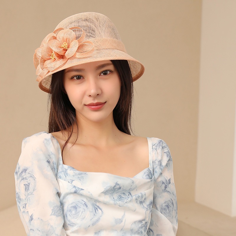 春夏新作レディースンハットフラワー小つばシルクハット英国レトロファッション帽子ビーチハット