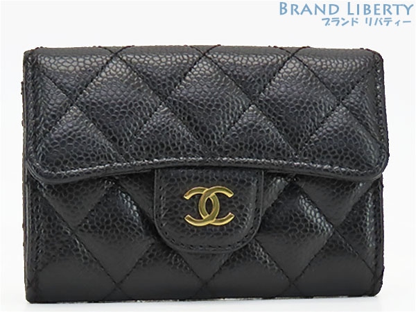 未使用シャネルマトラッセココマークキャビアスキンクラシックフラップカードケースパスケース名刺入れブラックAP0214