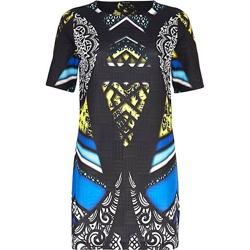 RIVER ISLAND BLACK ABSTRACTグラフィックプリントのシフトドレス