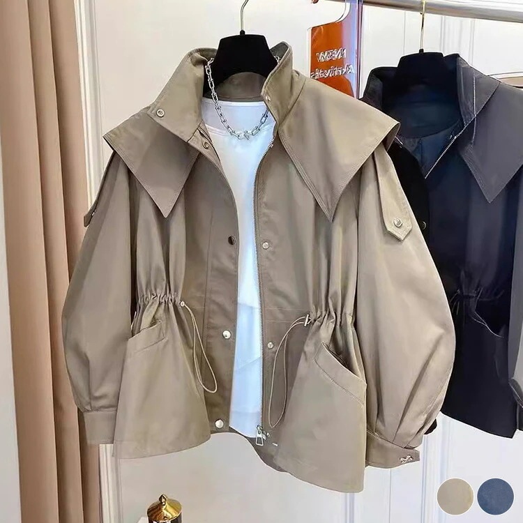トレンチコート レディース ショート丈 フード付き 韓国 モッズコート ミリタリーコート 着痩せ 大人