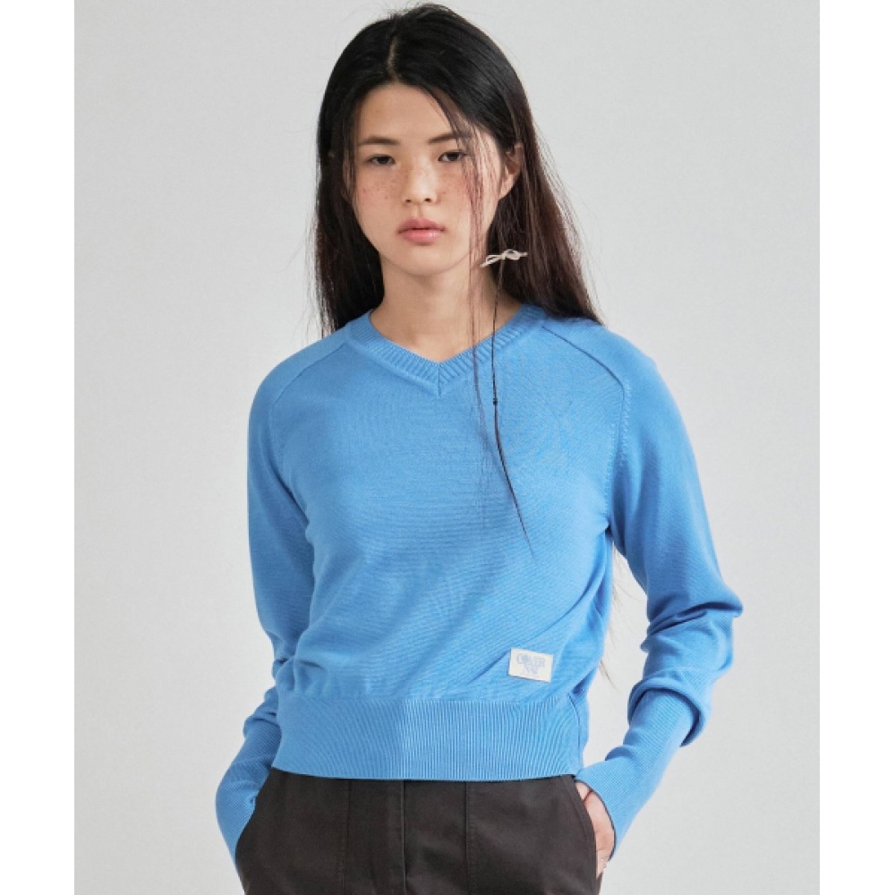 COVERNAT 女性用ベーシック Vネックニットライトブルー