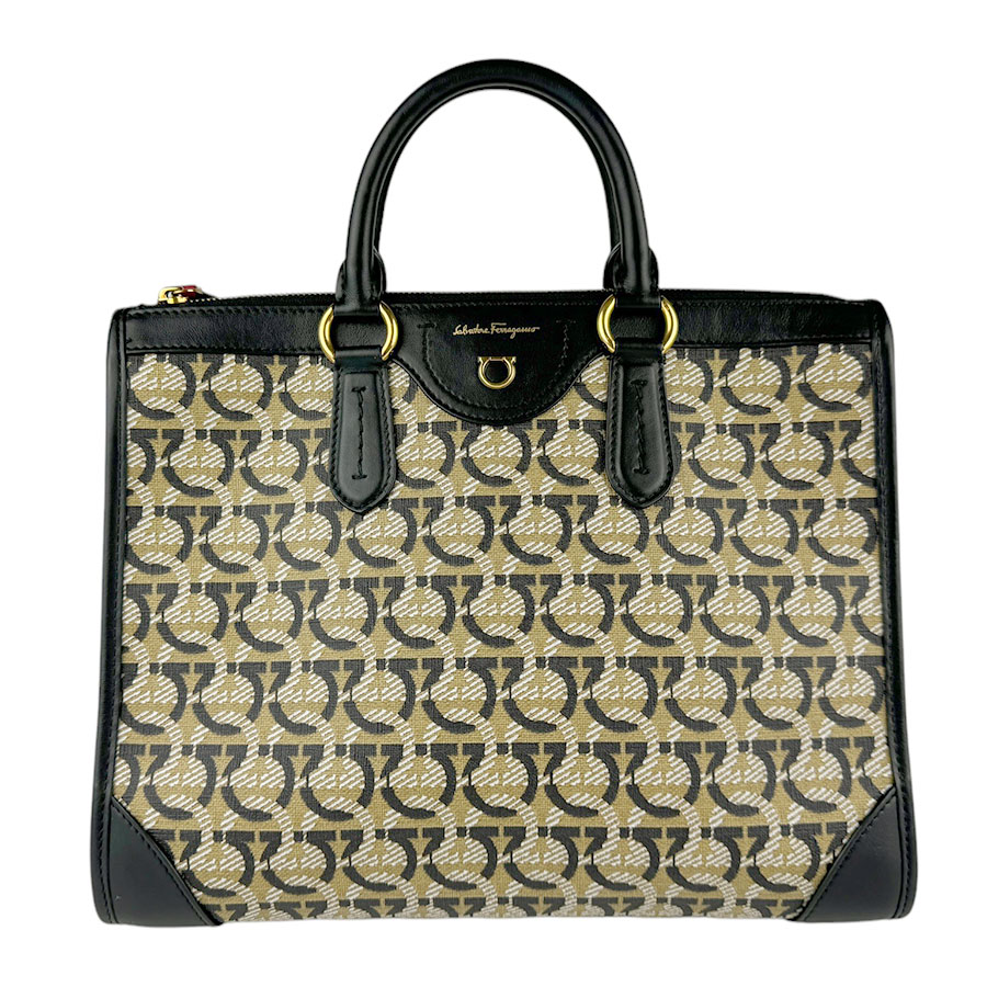 サルヴァトーレフェラガモ Salvatore Ferragamo ハンドバッグ ショルダーバッグ ガンチーニ PVC/レザー ブラウン/ブラック/ホワイト ゴールド レディース n1026 38,870円