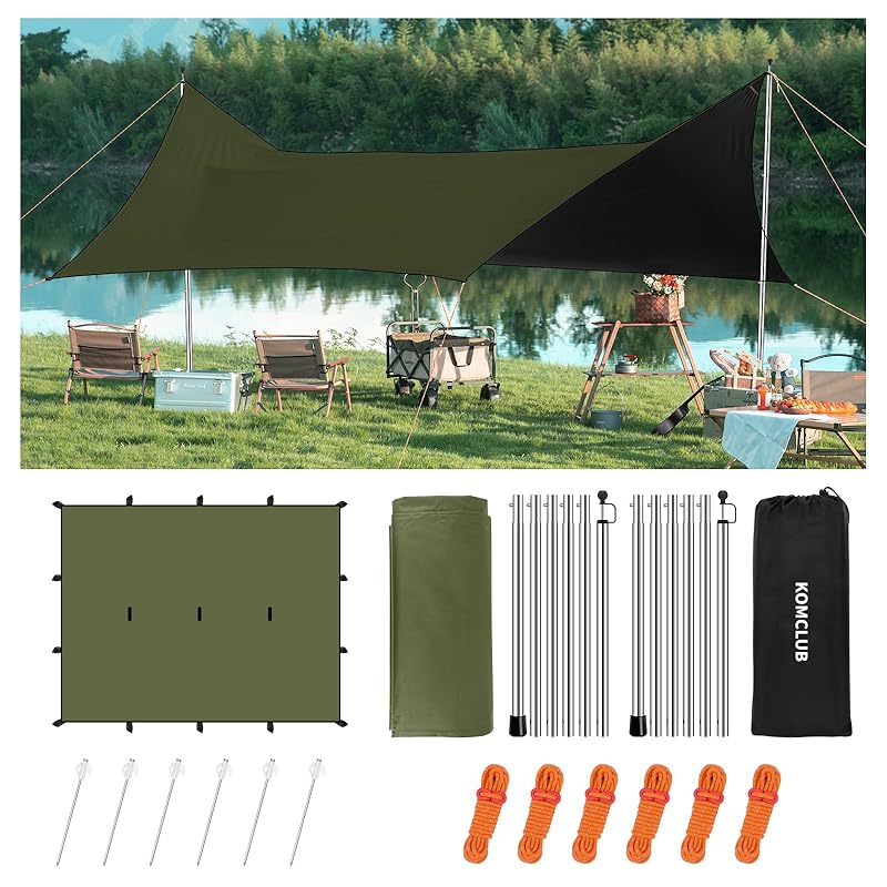 【国内即発】KOMCLUB タープ セット 3m*3m 3m*4m 防水 uvカット 遮熱 遮光 UPF50+ 日除け ブラックガム 11 19箇所ループ オックスフォードクロス生地 3000mm 高