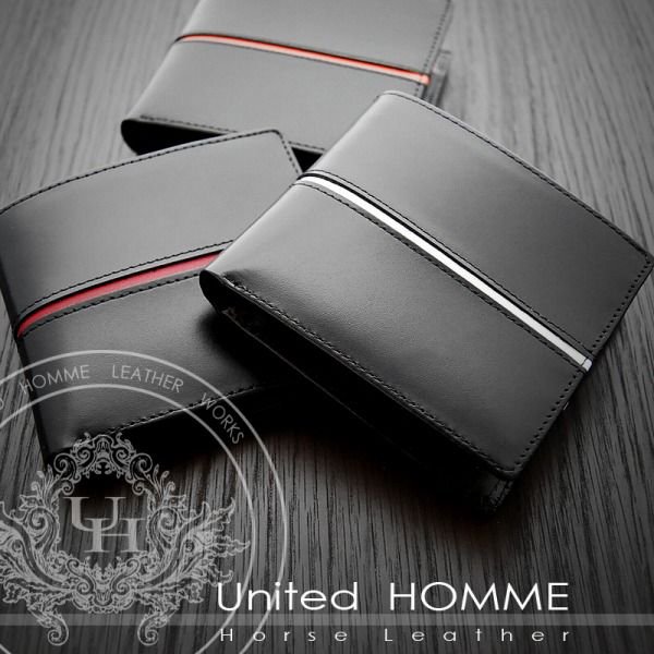 【unitedHOMME】馬革×牛革センターラインデザイン二つ折り財布UH-10733色展開