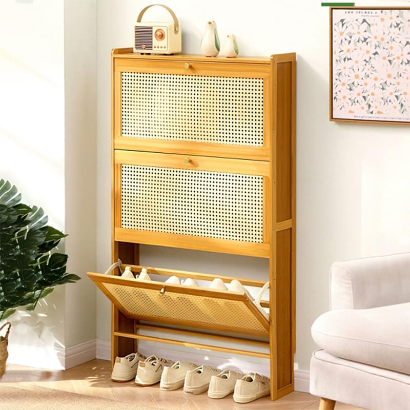 シューズボックス 薄型 スリム 大容量 靴箱 下駄箱 シューズラック 通気性 天然竹製 玄関収納 収納家具 省スペース コンパクト